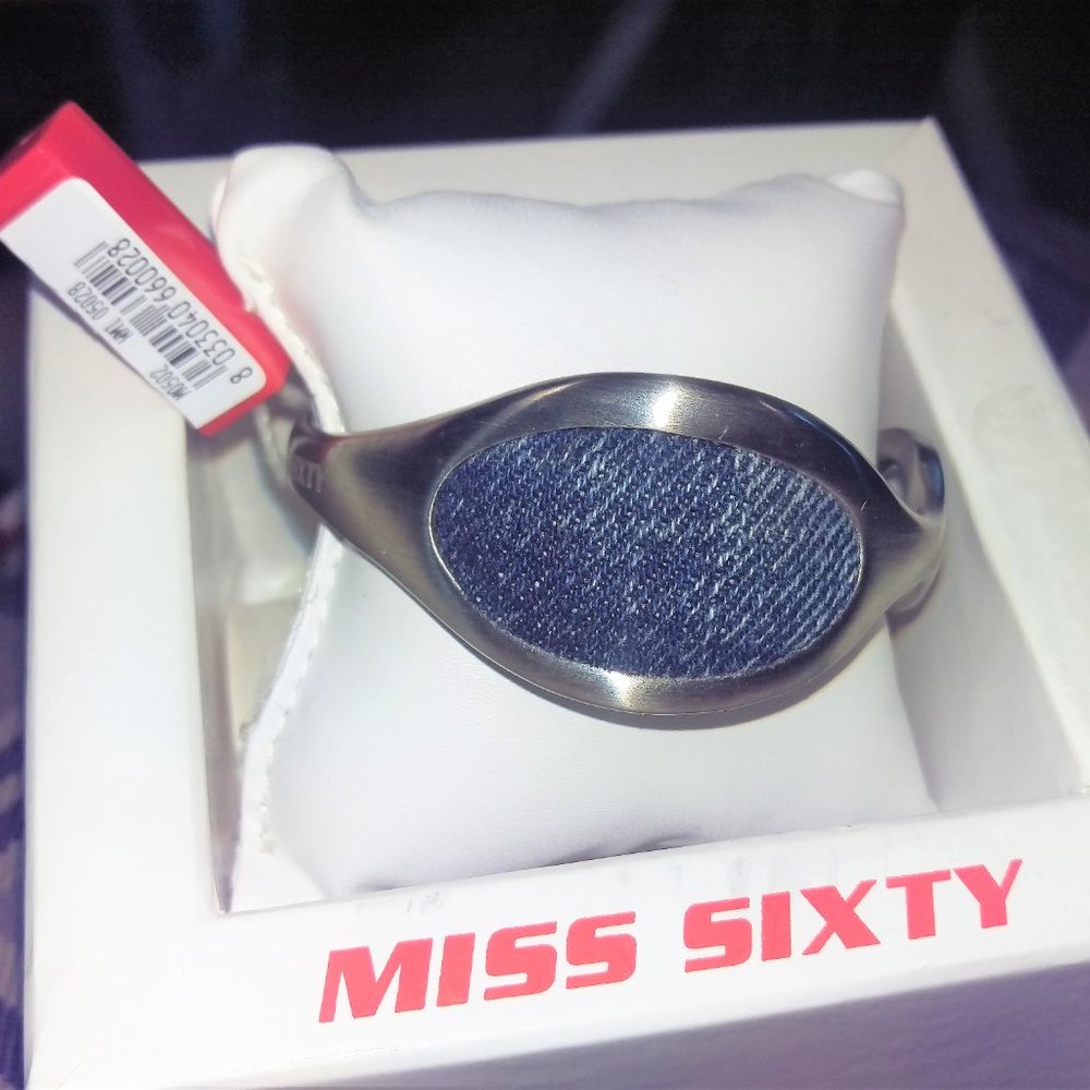 NWT Miss Sixty Stainless & Denim Cuff Bracelet
